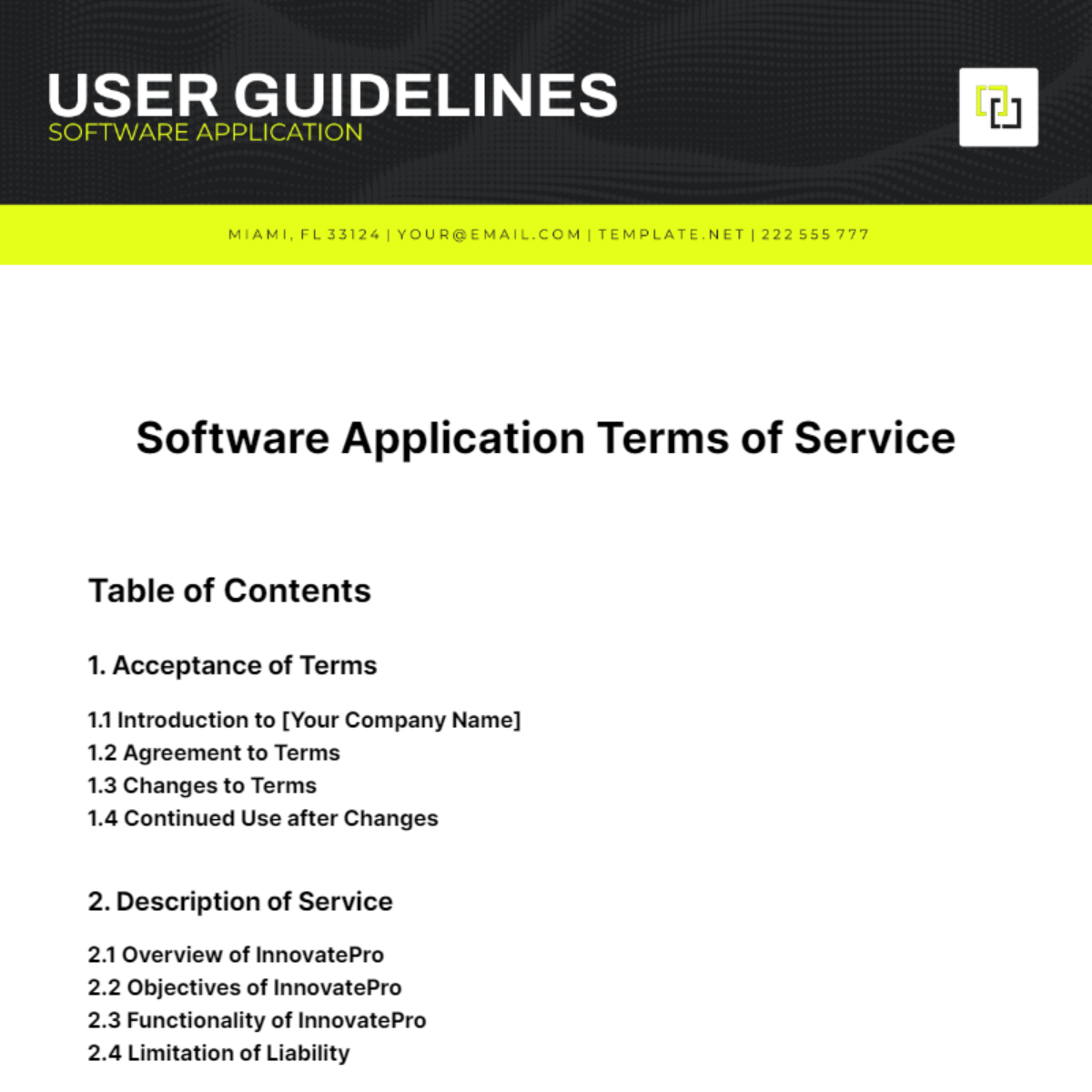Software Application Terms of Service Template