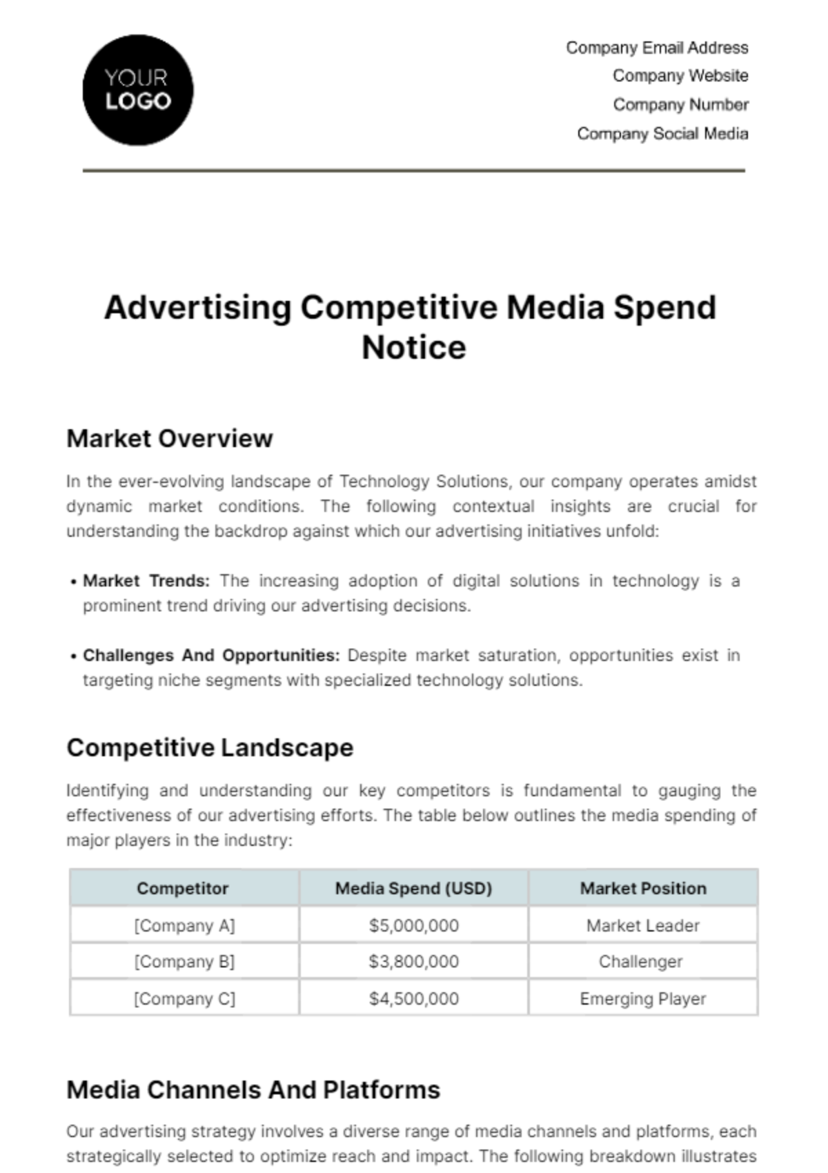 Free Advertising Competitive Media Spend Notice Template