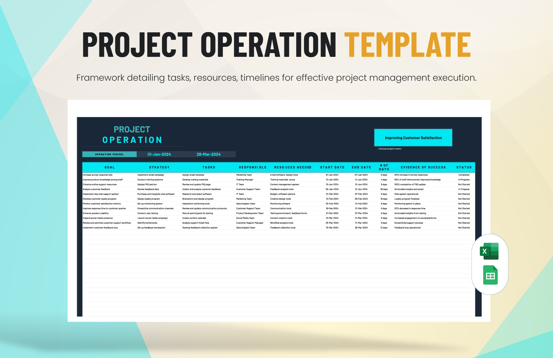 Project Operation Template in Excel, Google Sheets