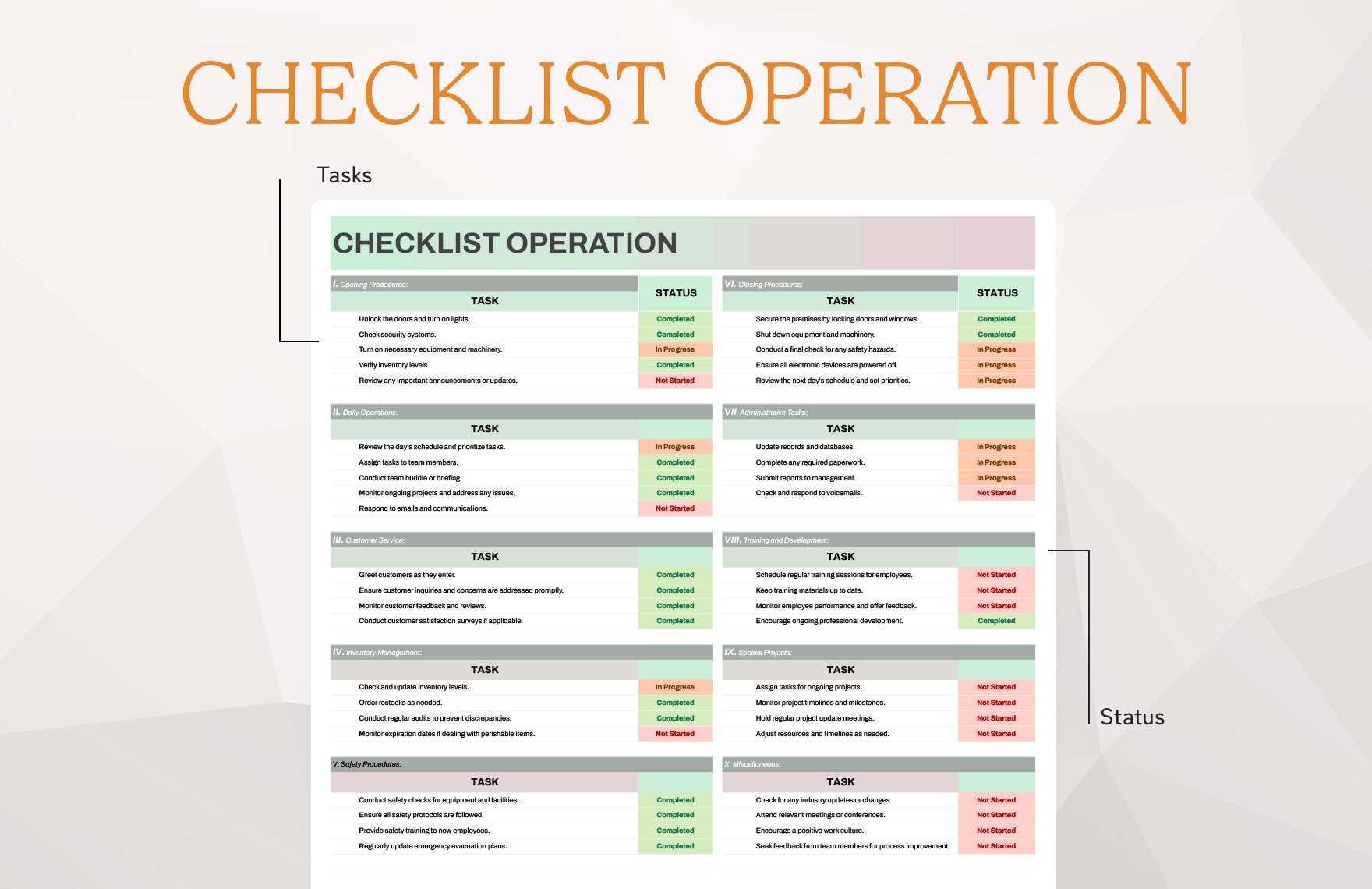 Checklist Operation Template