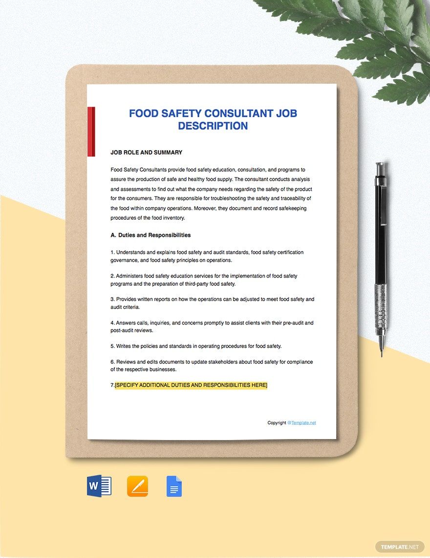 Food Safety Consultant Job Description Template