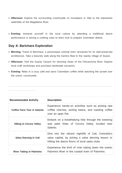Free Colombia Backpacking Itinerary Template to Edit Online