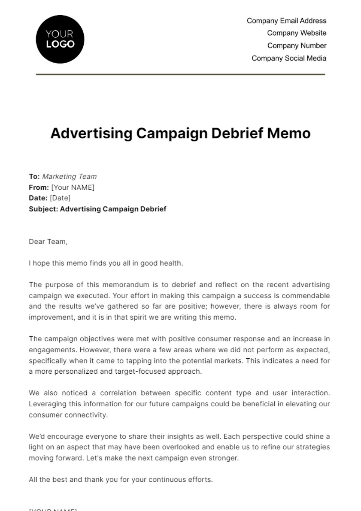 Free Advertising Campaign Debrief Memo Template