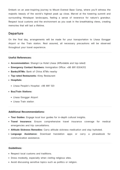Free Tibet Itinerary Template to Edit Online