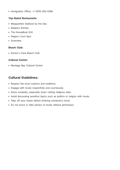 Free Montego Bay Itinerary Template to Edit Online