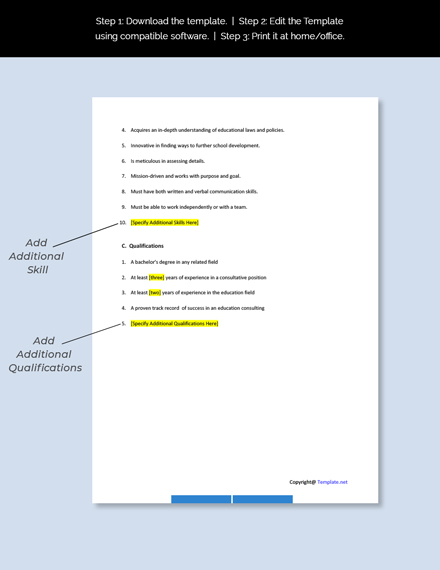 FREE Higher Education Consultant Job Description Word Google Docs 