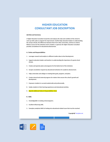 277 Consultant Templates Free Downloads Template Net   Higher Education Consultant Job Description 