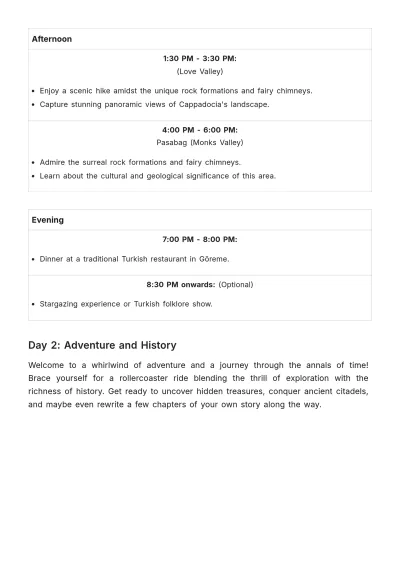 Free 2 Day Cappadocia Itinerary Template to Edit Online
