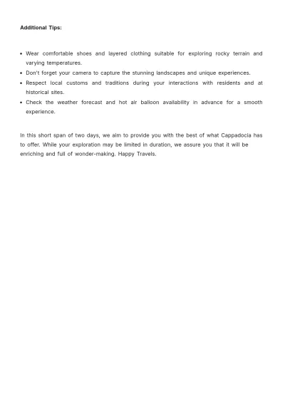 Free 2 Day Cappadocia Itinerary Template to Edit Online