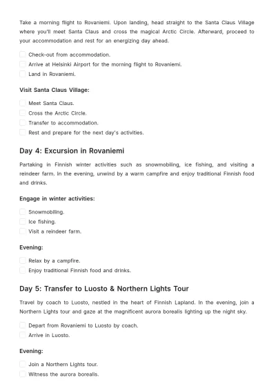 Free Finland Winter Itinerary Template to Edit Online