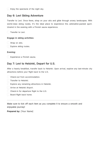 Free Finland Winter Itinerary Template to Edit Online