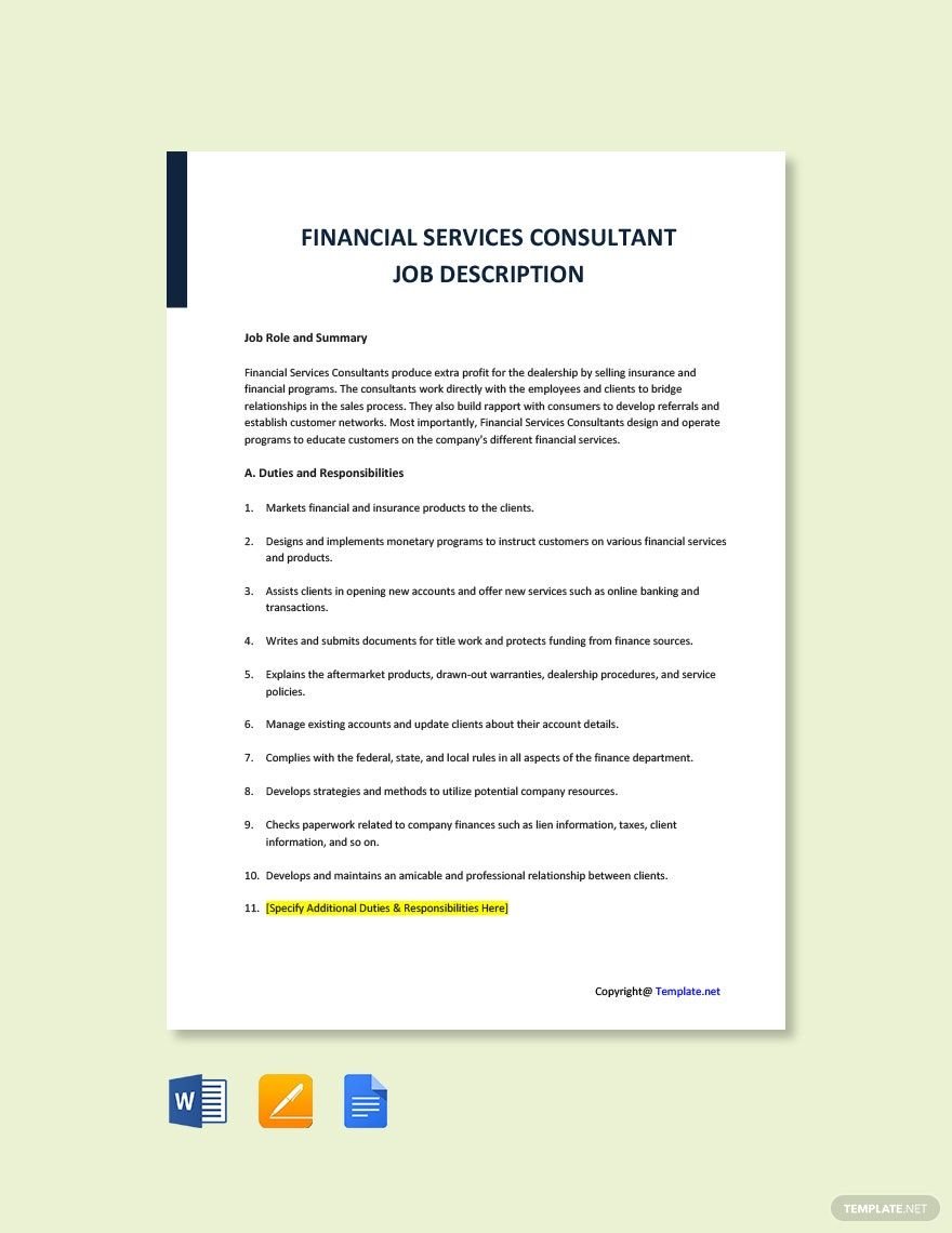 Financial Services Consultant Job Description