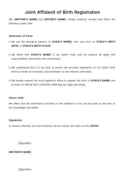 Free Joint Affidavit of Birth Registration Template to Edit Online