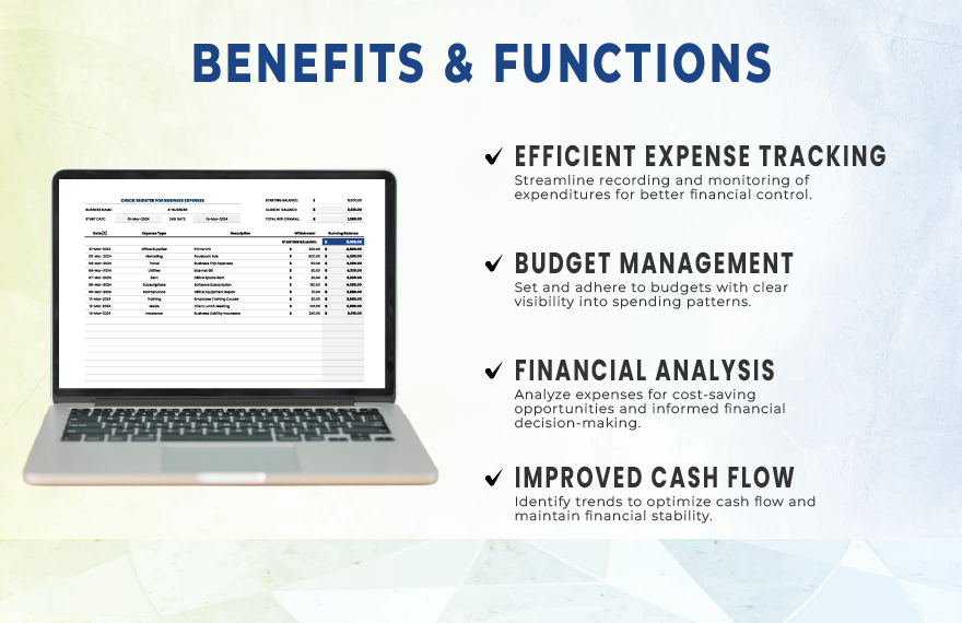 Check Register for Business Expenses Template
