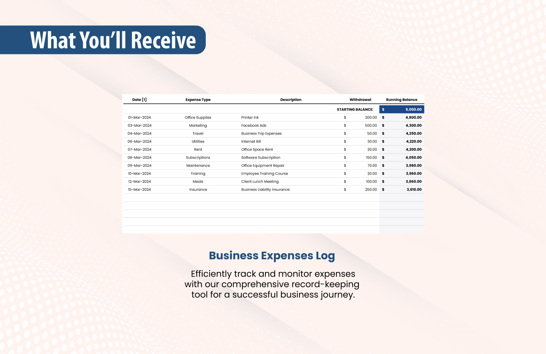 Check Register for Business Expenses Template