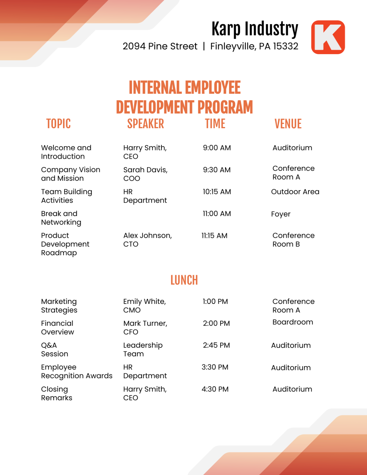 Internal Program Template