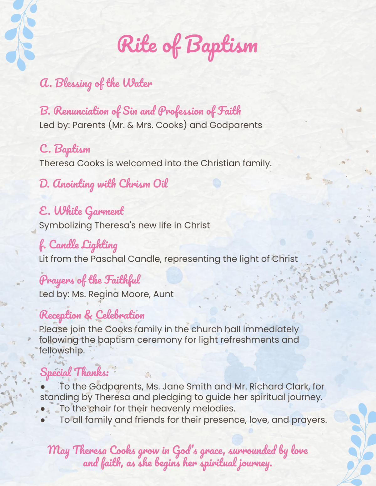 Free Baptism Program Template to Edit Online