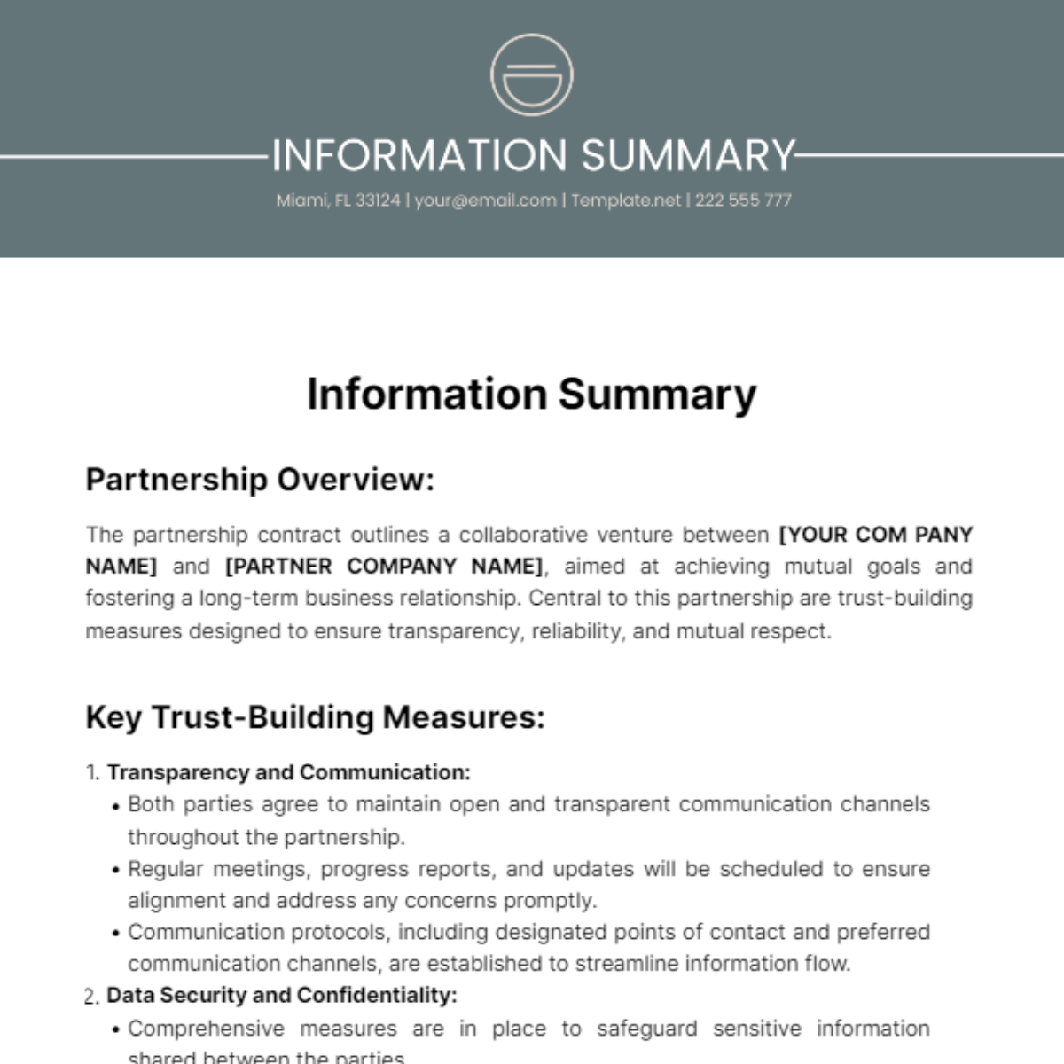 Free Information Summary Template