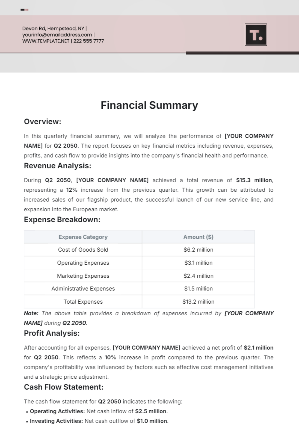 Financial Summary Template - Edit Online & Download Example | Template.net