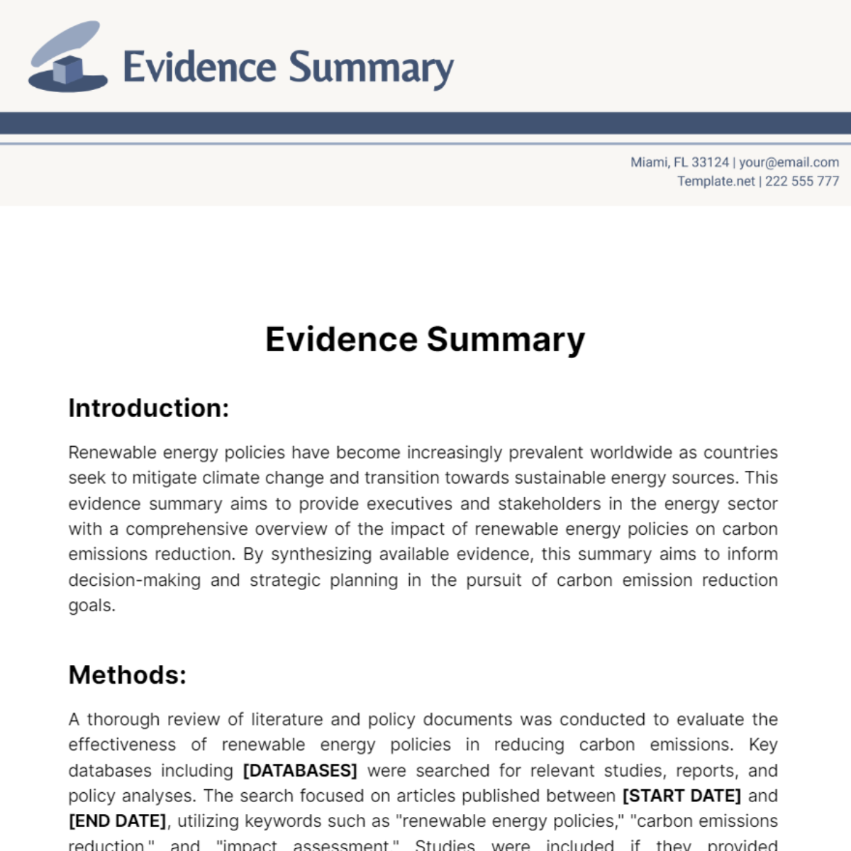 Free Evidence Summary Template