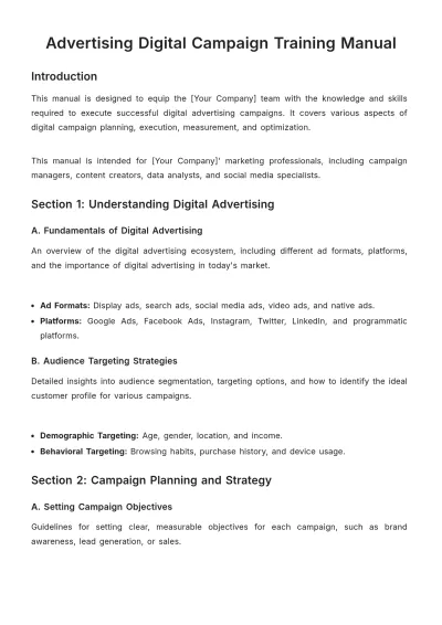 Free Advertising Digital Campaign Training Manual Template to Edit Online
