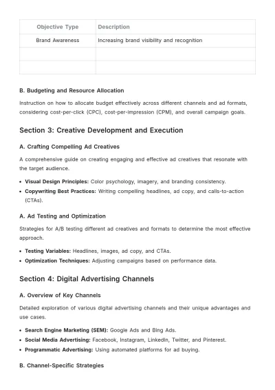 Free Advertising Digital Campaign Training Manual Template to Edit Online