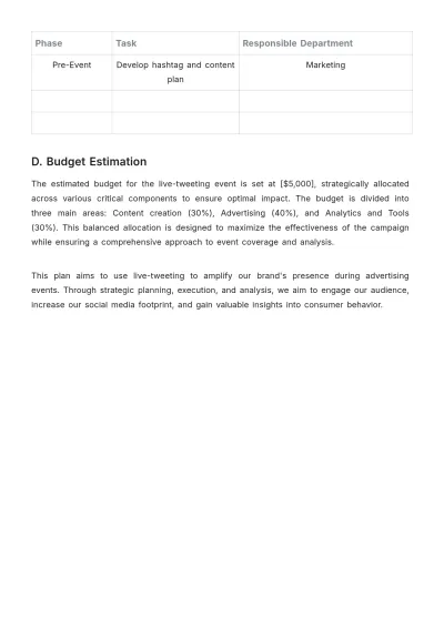 Free Advertising Event Live-Tweeting Plan Template to Edit Online