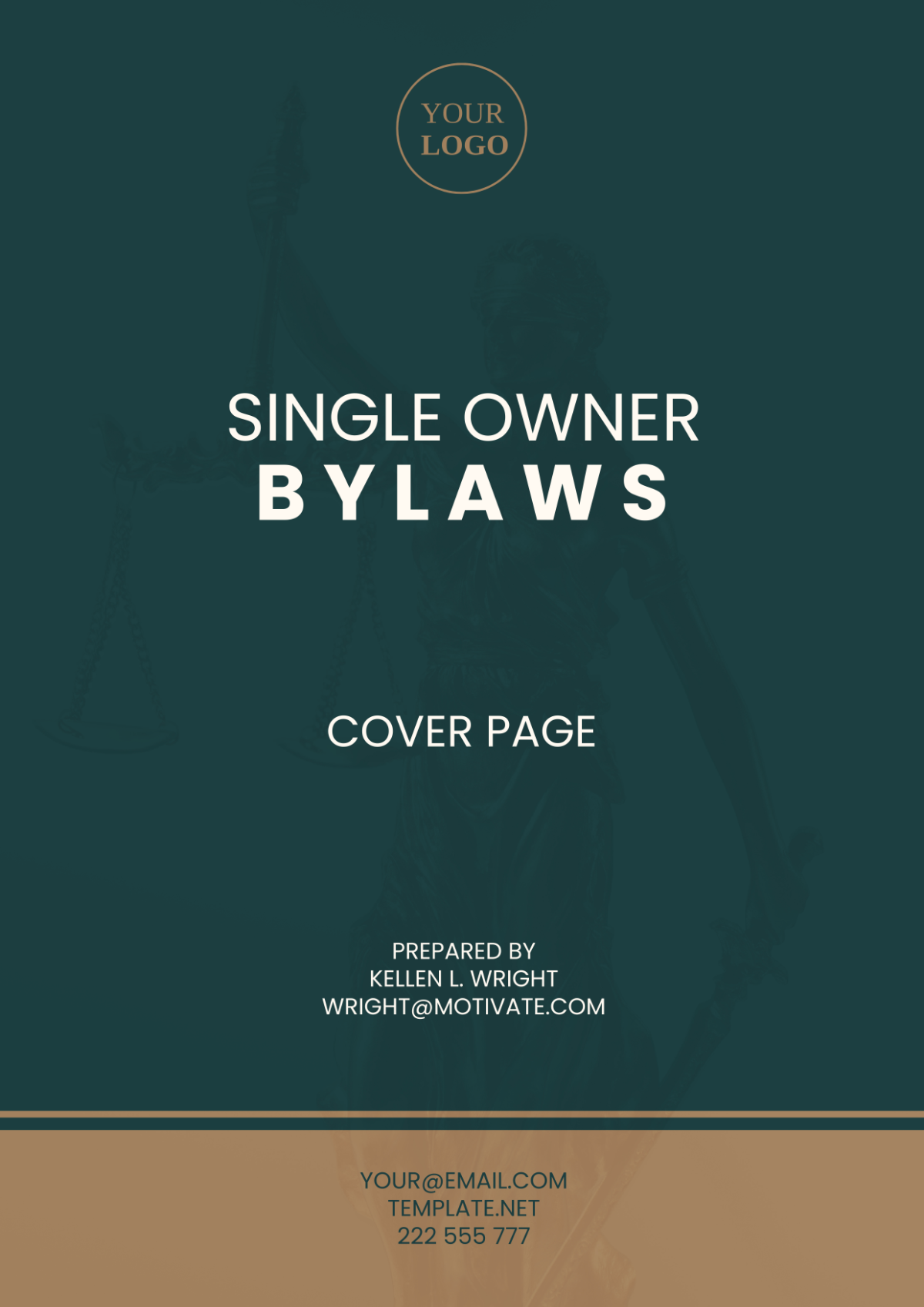 Single Owner Bylaws Cover Page Template