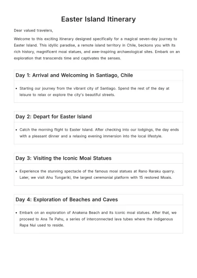 Free Easter Island Itinerary Template to Edit Online
