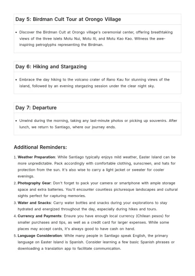 Free Easter Island Itinerary Template to Edit Online