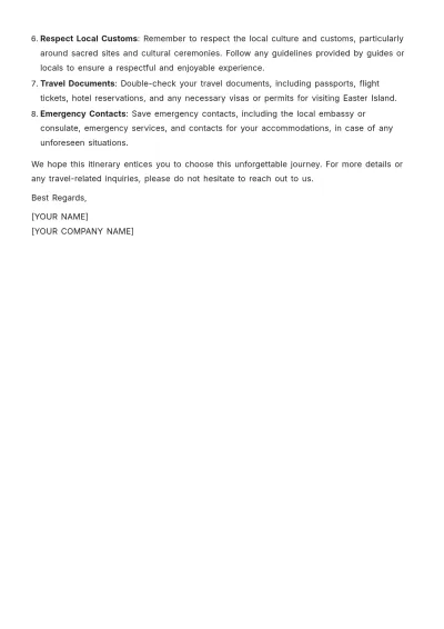 Free Easter Island Itinerary Template to Edit Online