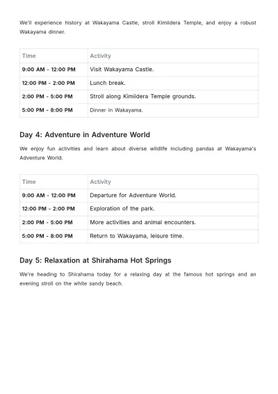 Free Wakayama Itinerary Template to Edit Online