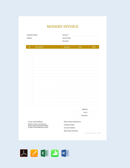 printable id sample Word Template  Modern FREE   Invoice PDF   Excel PSD