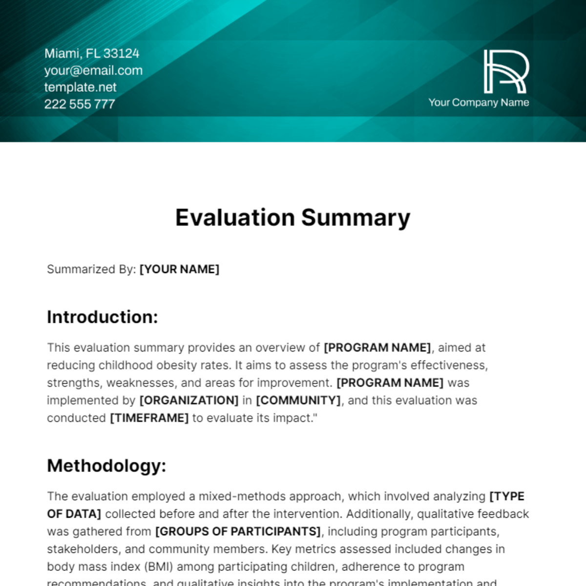 Evaluation Summary Template