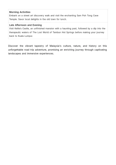 Free Malaysia Road Trip Itinerary Template to Edit Online