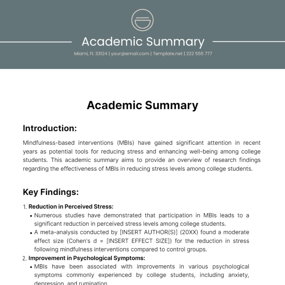 Free Academic Summary Template