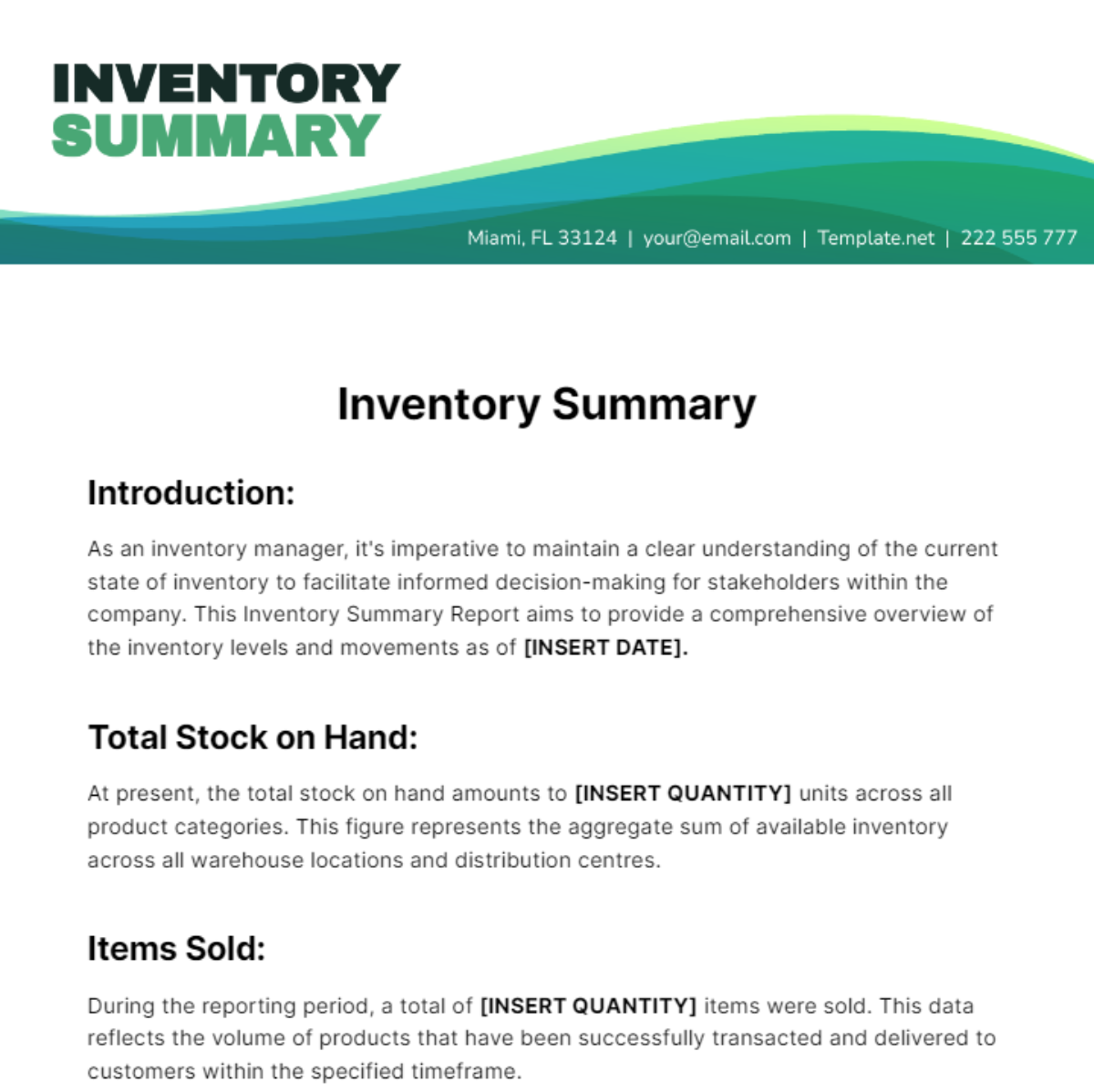 Inventory Summary Template