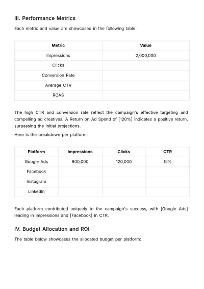 Free Advertising Digital Campaign Analytics Report Template to Edit Online