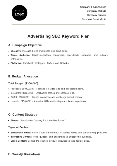 Free Advertising SEO Keyword Plan Template to Edit Online