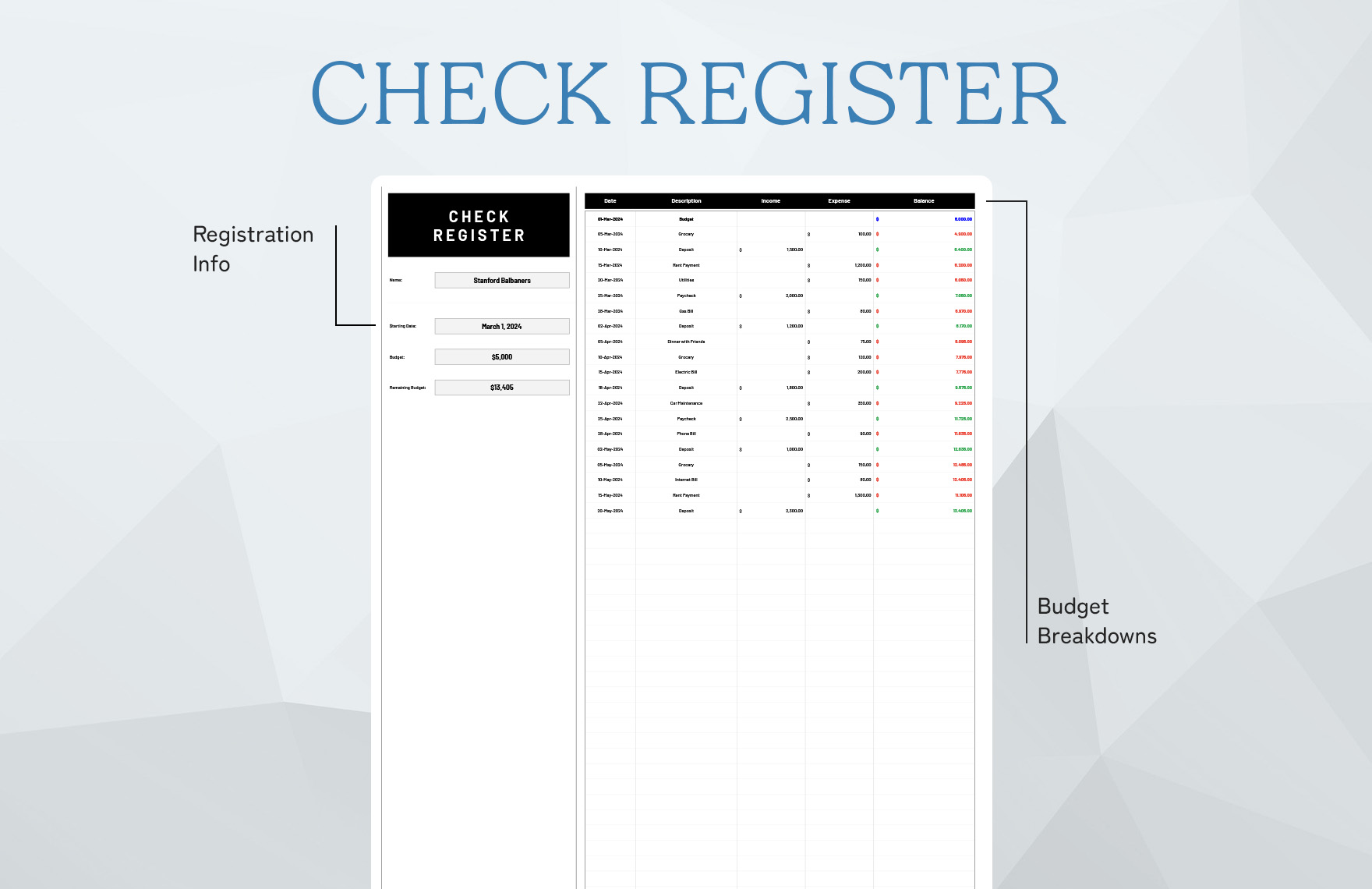 Budget-Friendly Check Register Template