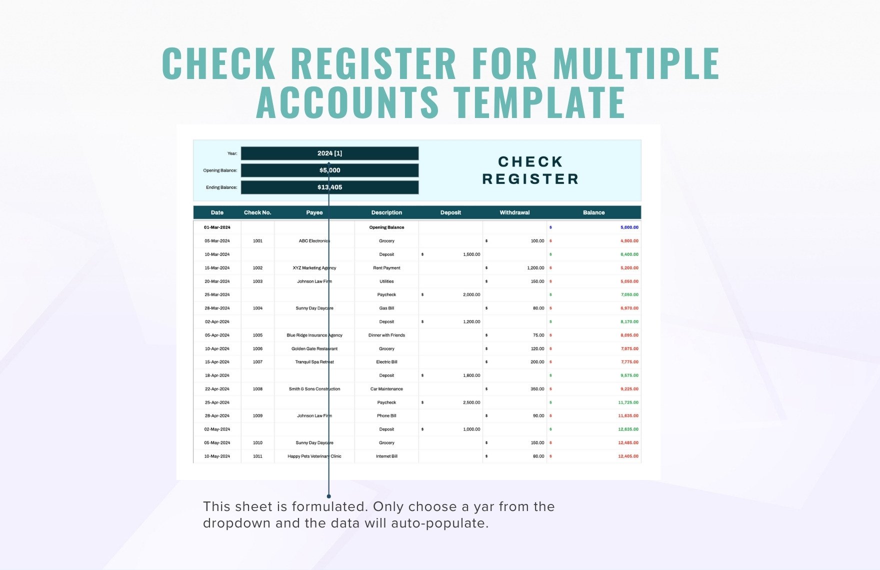 Check Register for Multiple Accounts Template