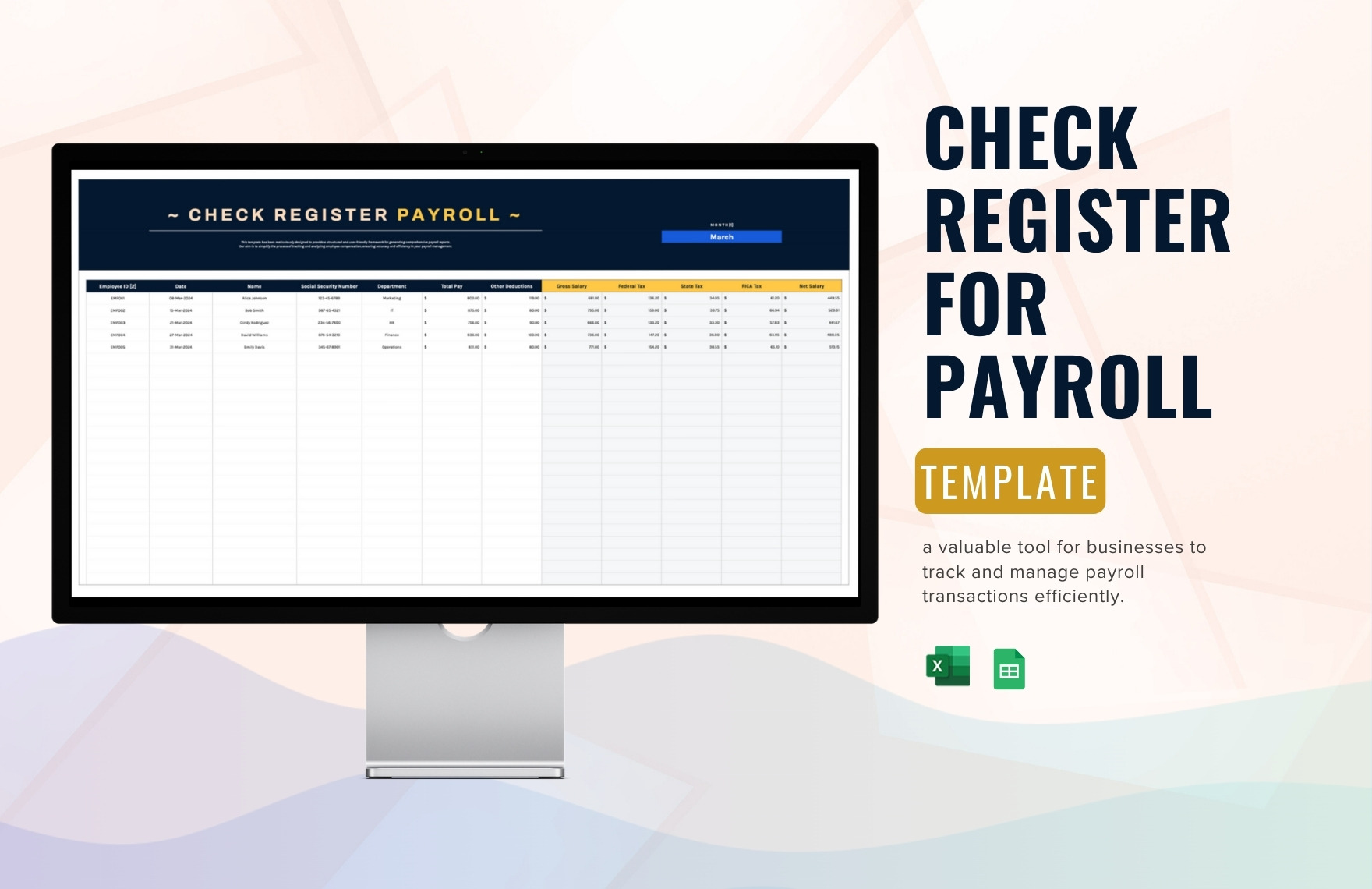 Check Register for Payroll Template in Excel, Google Sheets - Download | Template.net