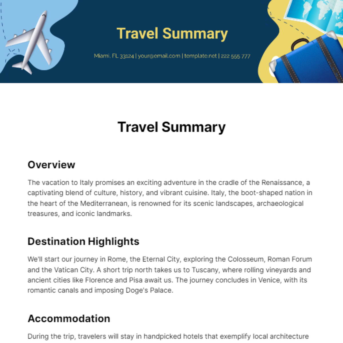 Travel Summary Template