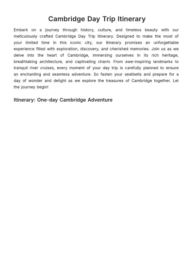 Free Cambridge Day Trip Itinerary to Edit Online