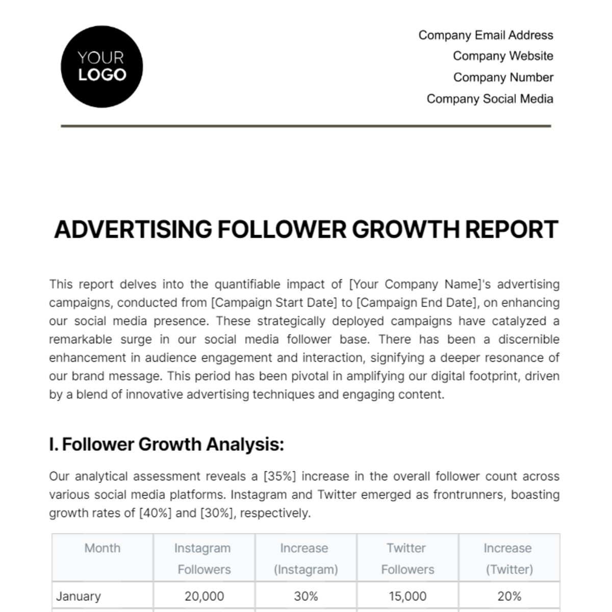 Advertising Follower Growth Report Template