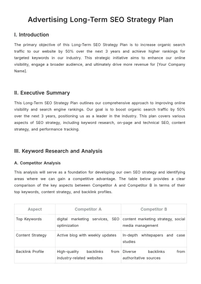Free Advertising Long-Term SEO Strategy Plan Template to Edit Online