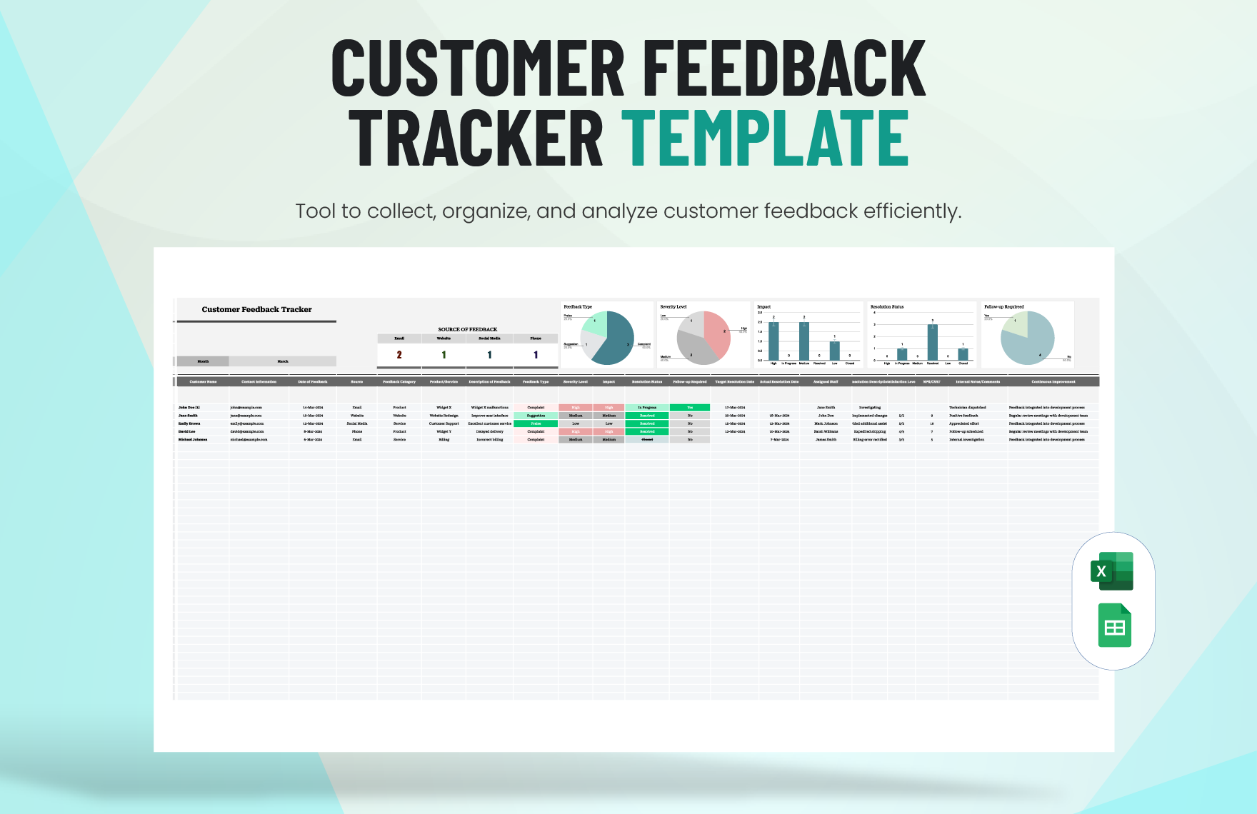 Customer Feedback Tracker Template in Excel, Google Sheets