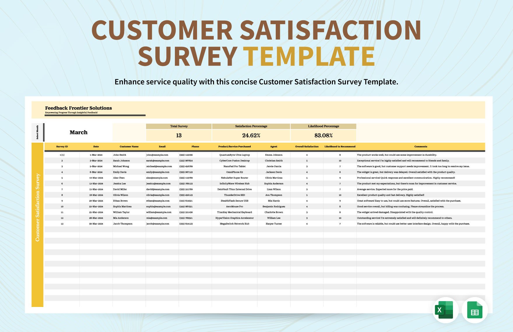 Customer Satisfaction Survey Template in Excel, Google Sheets