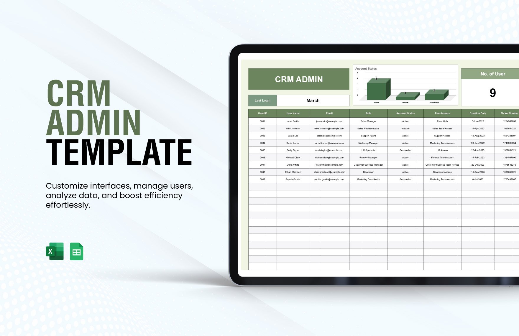 CRM Admin Template in Excel, Google Sheets