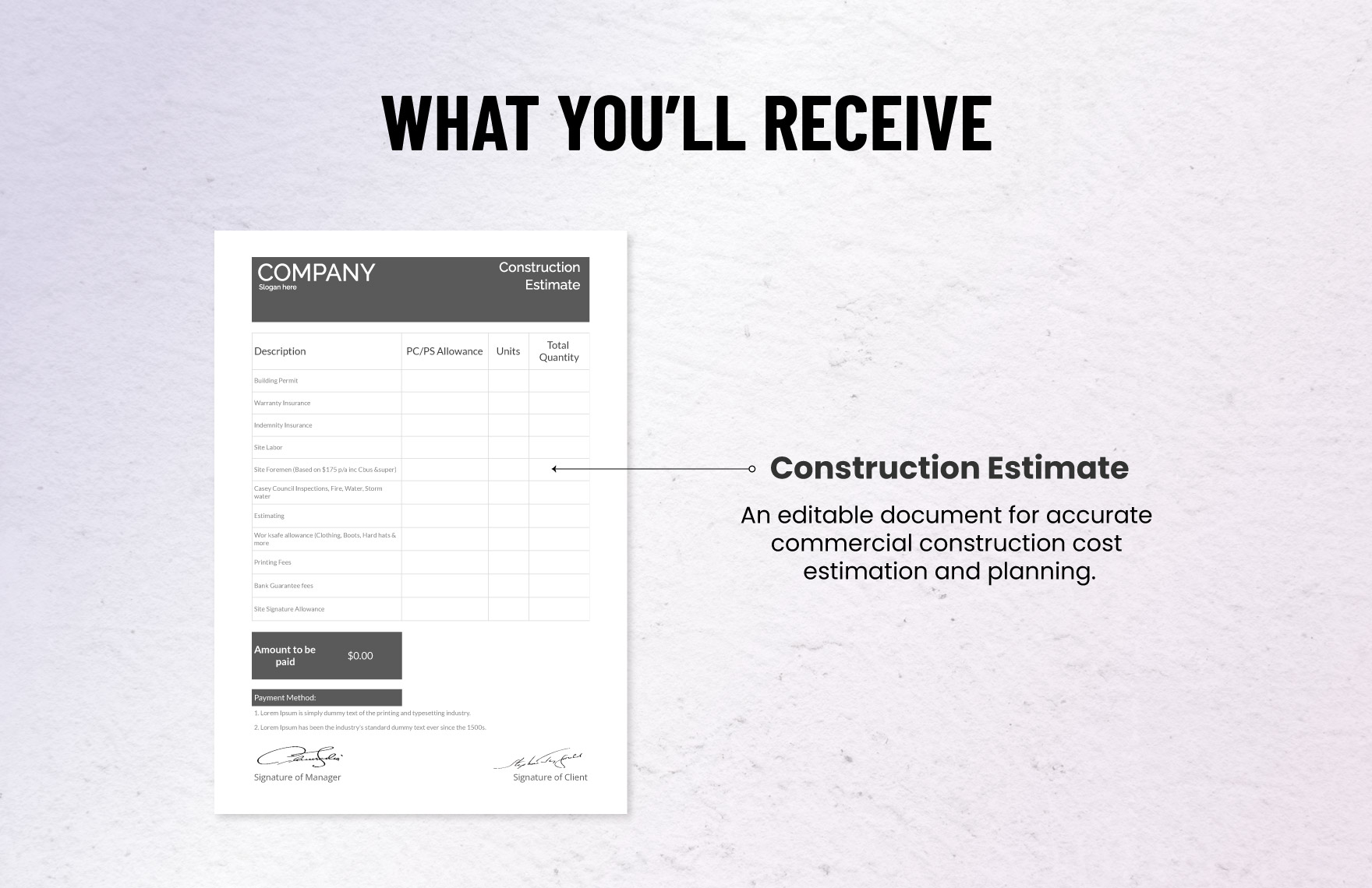 Commercial Construction Estimate Template
